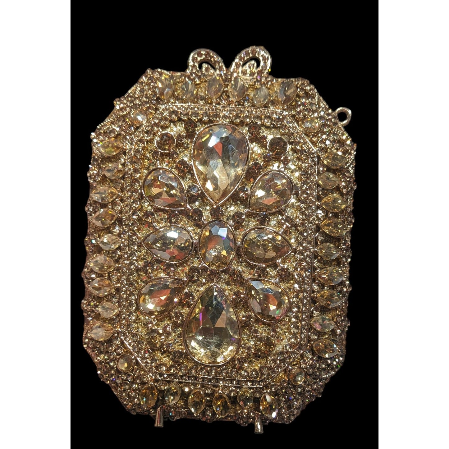 Luxury Rhinestone Encrusted Evening Bag Gold Tone With Removable Chain Strap