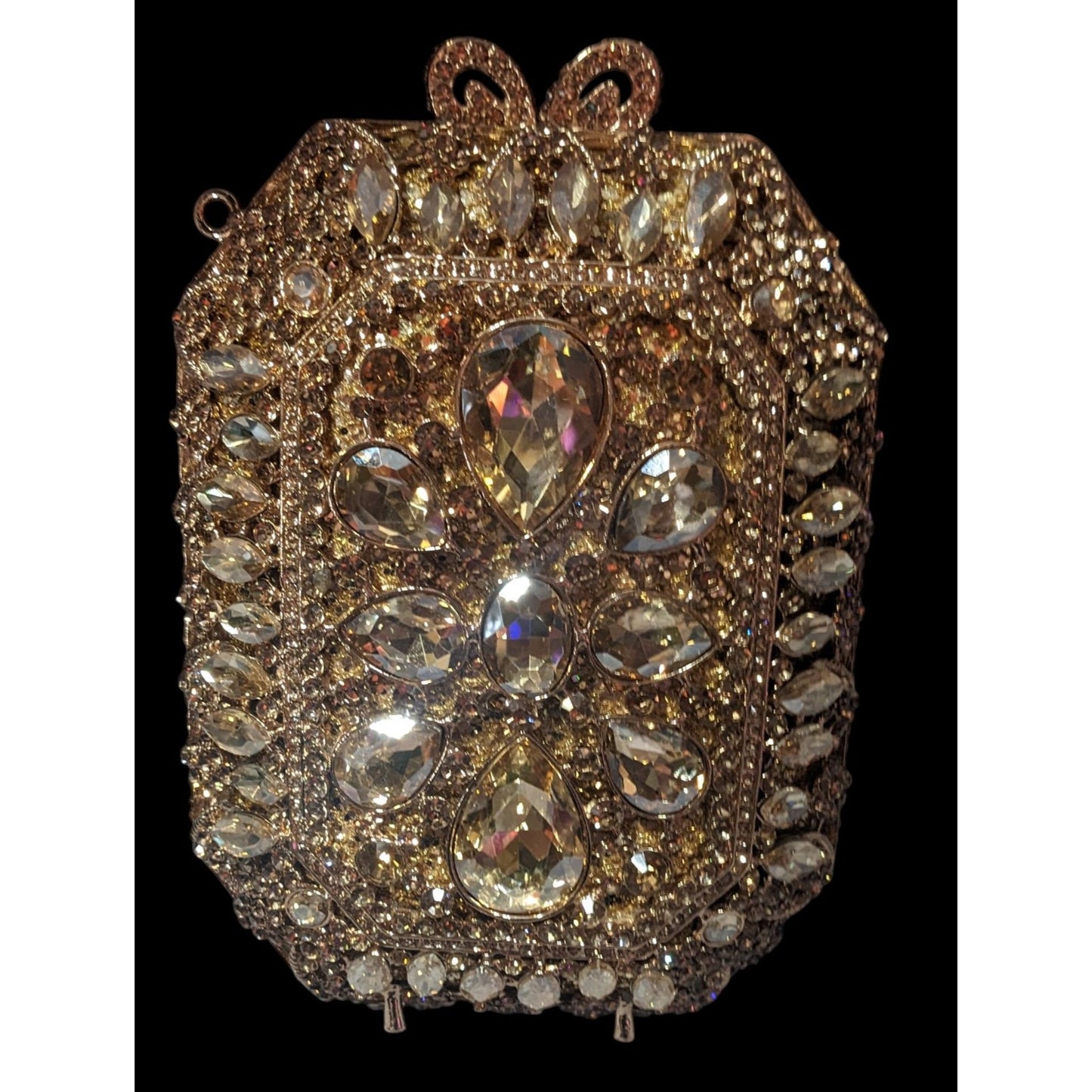 Luxury Rhinestone Encrusted Evening Bag Gold Tone With Removable Chain Strap