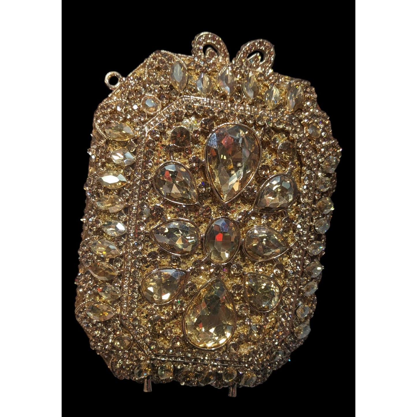 Luxury Rhinestone Encrusted Evening Bag Gold Tone With Removable Chain Strap