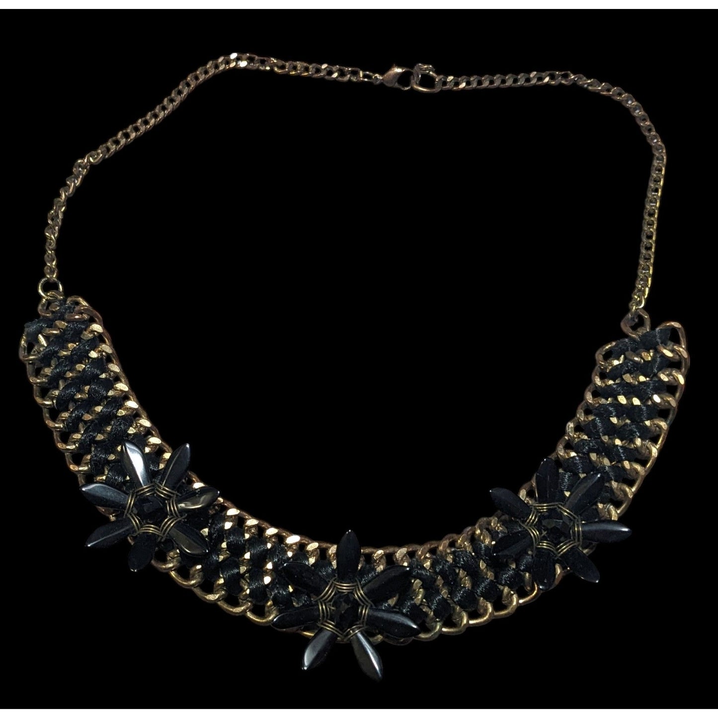 Glam Goth Chunky Floral Black And Gold Tone Necklace