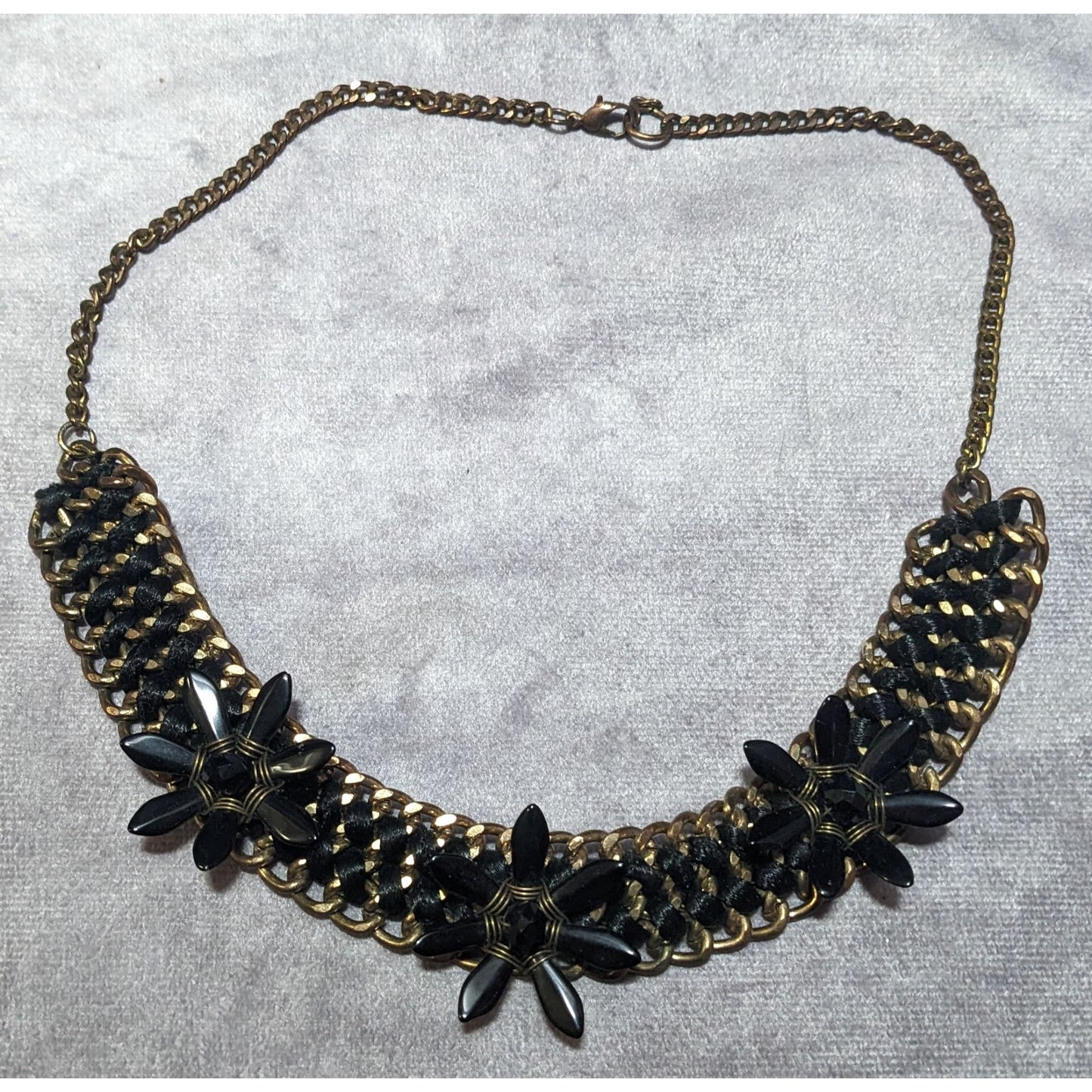 Glam Goth Chunky Floral Black And Gold Tone Necklace