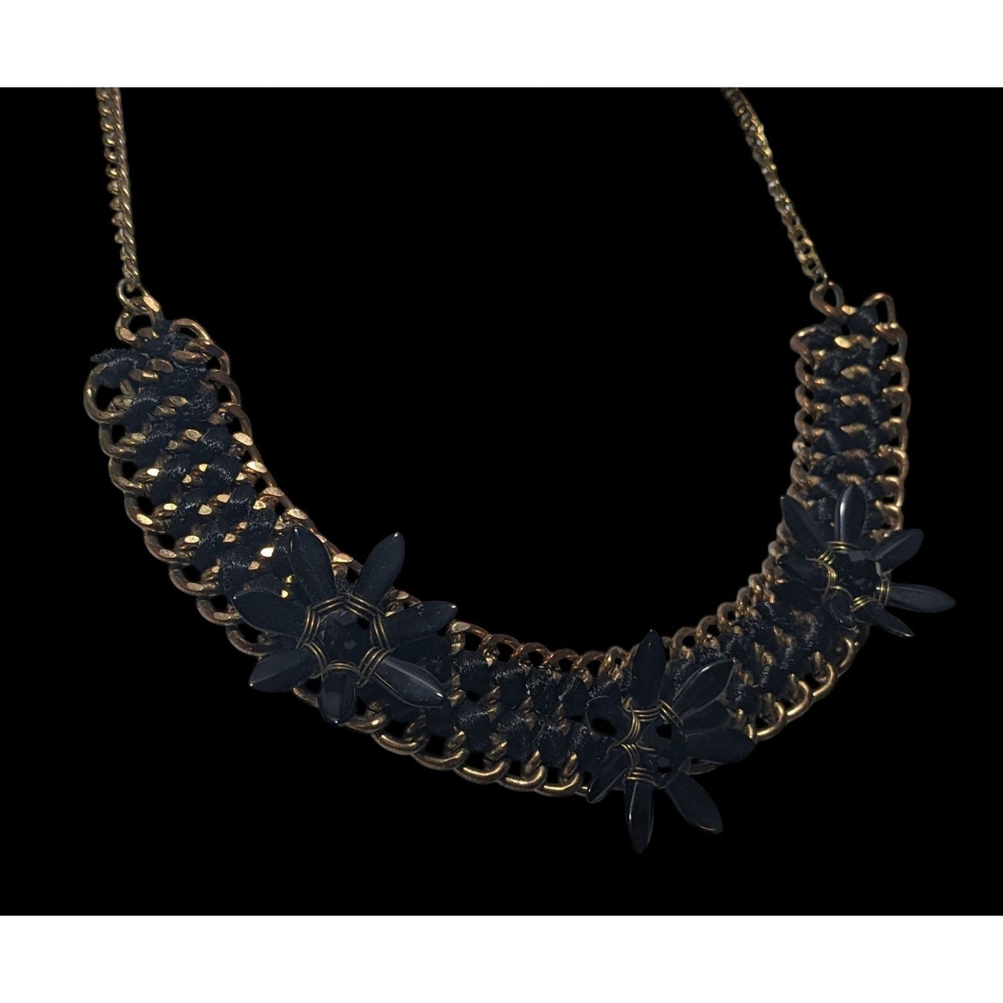 Glam Goth Chunky Floral Black And Gold Tone Necklace