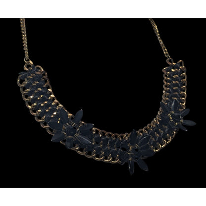 Glam Goth Chunky Floral Black And Gold Tone Necklace