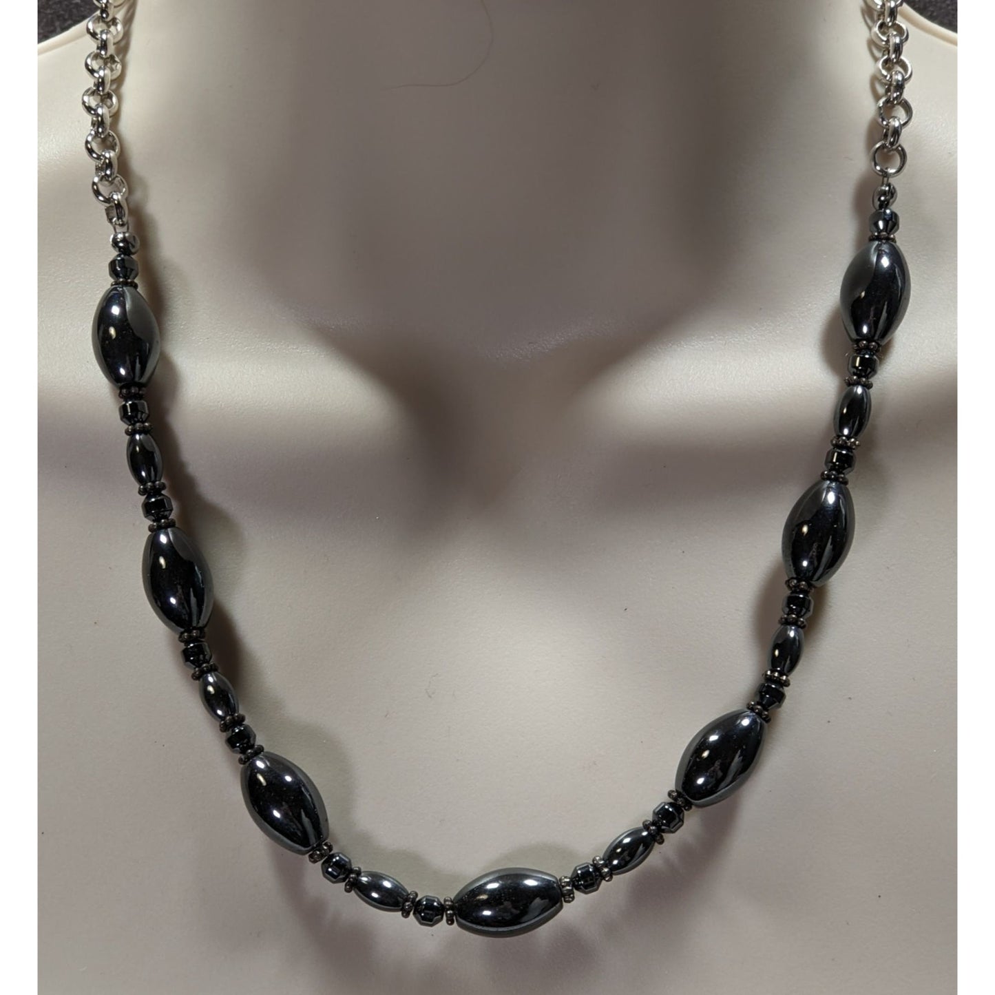 Hematite & Silver-Tone Chain Necklace With Toggle Clasp