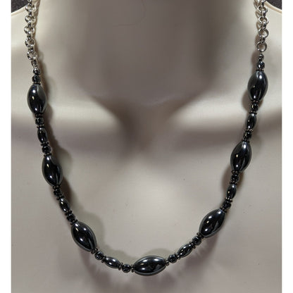 Hematite & Silver-Tone Chain Necklace With Toggle Clasp