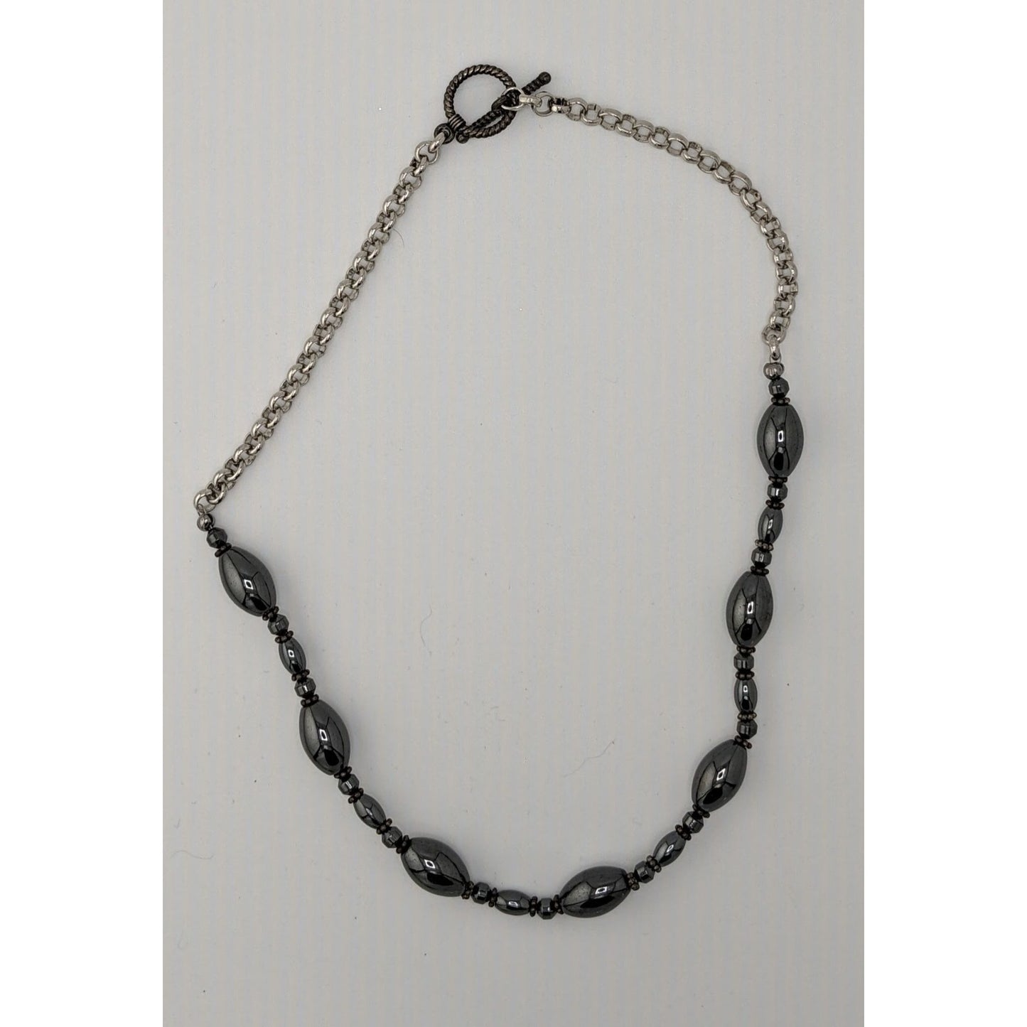 Hematite & Silver-Tone Chain Necklace With Toggle Clasp