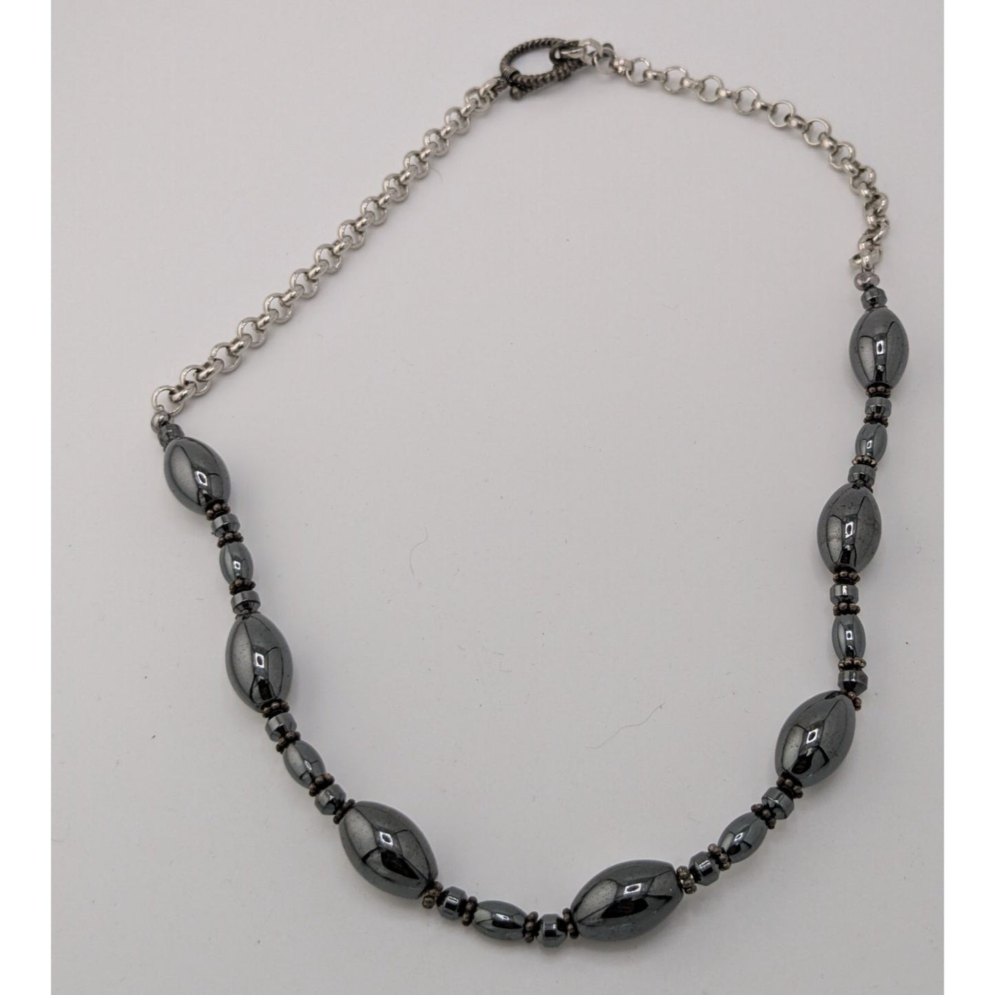Hematite & Silver-Tone Chain Necklace With Toggle Clasp