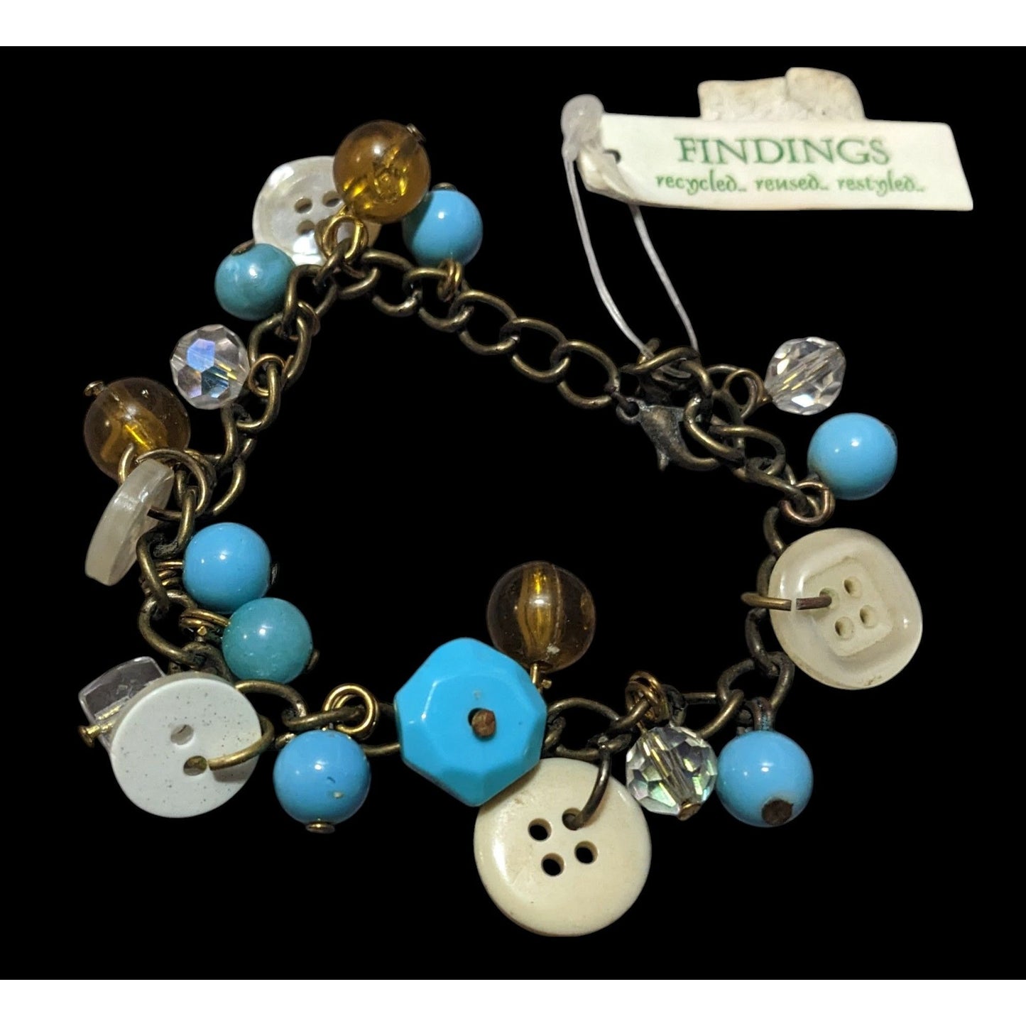 Findings Beaded Button Charm Recycled Bracelet