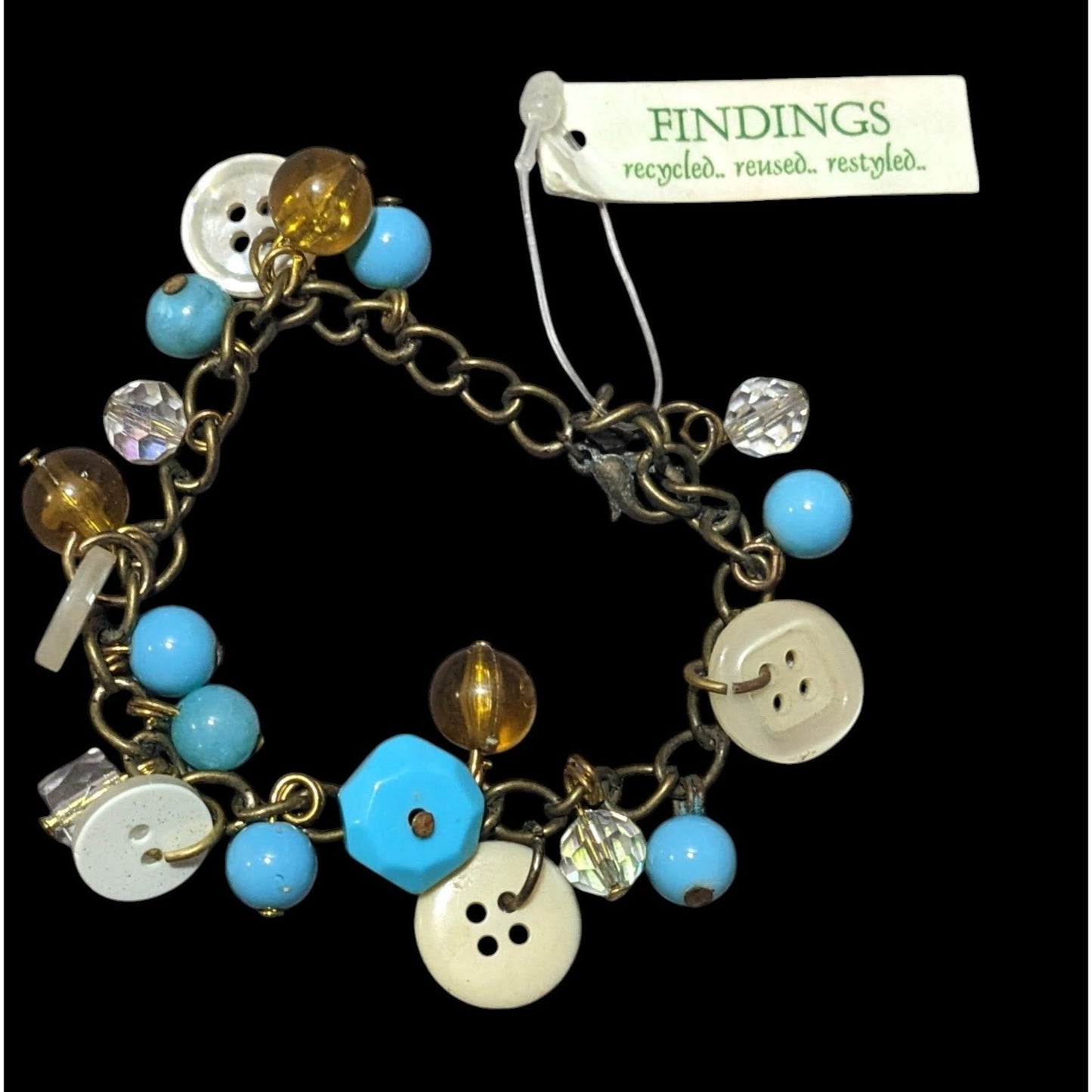 Findings Beaded Button Charm Recycled Bracelet