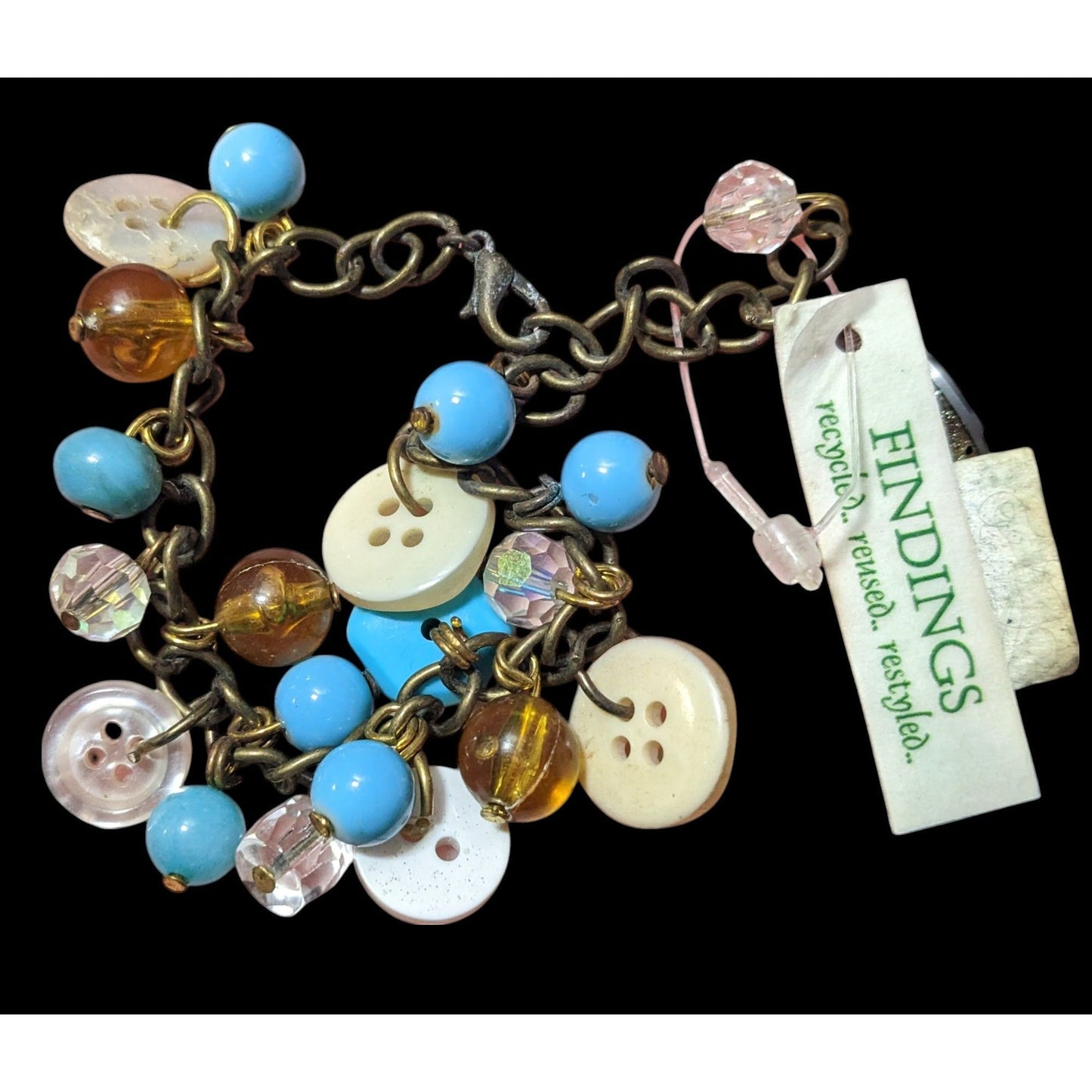 Findings Beaded Button Charm Recycled Bracelet