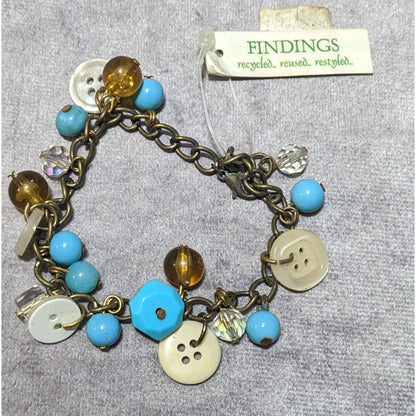 Findings Beaded Button Charm Recycled Bracelet