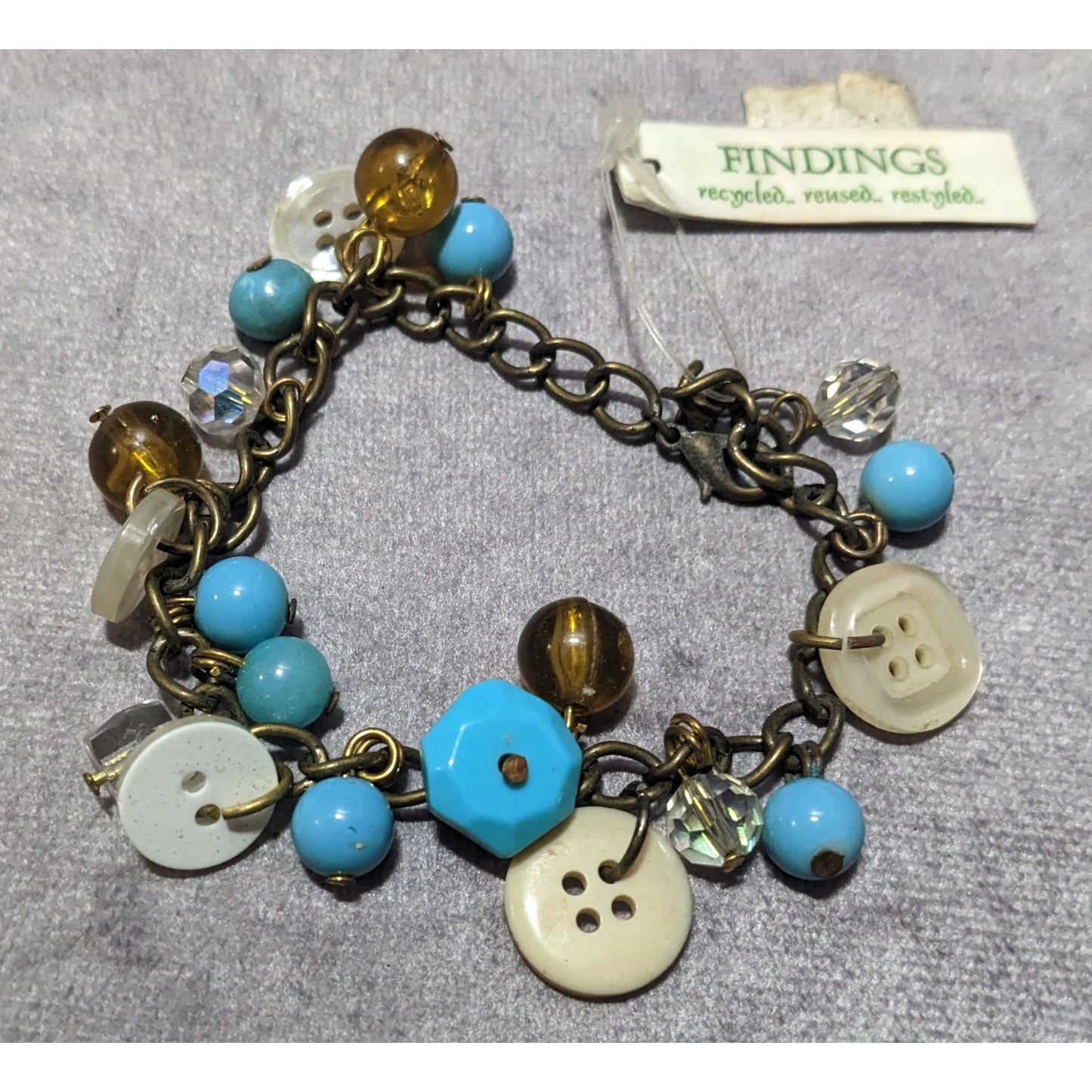 Findings Beaded Button Charm Recycled Bracelet