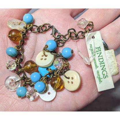 Findings Beaded Button Charm Recycled Bracelet