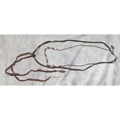 Bohemian Hippie Brown Suede Beaded Necklace With Tie Accent