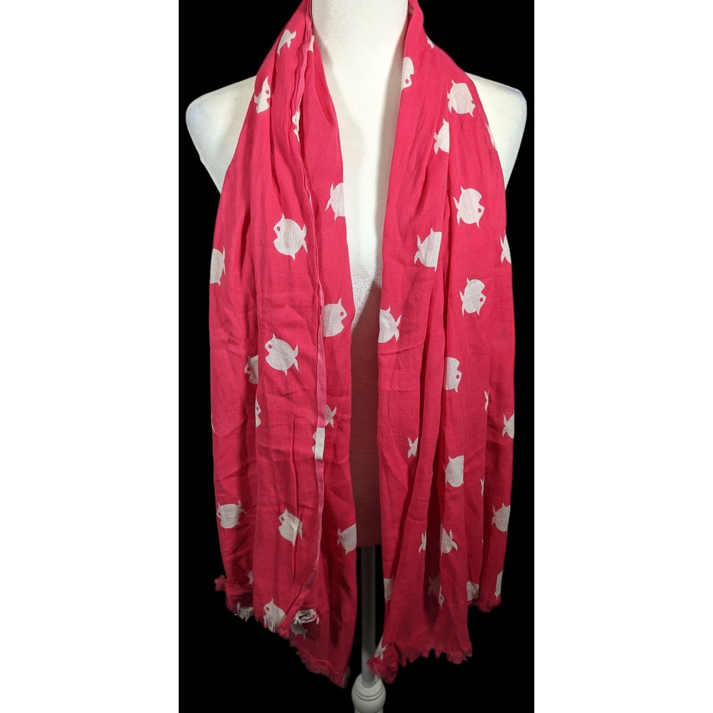 Banana Republic White And Pink Fish Scarf
