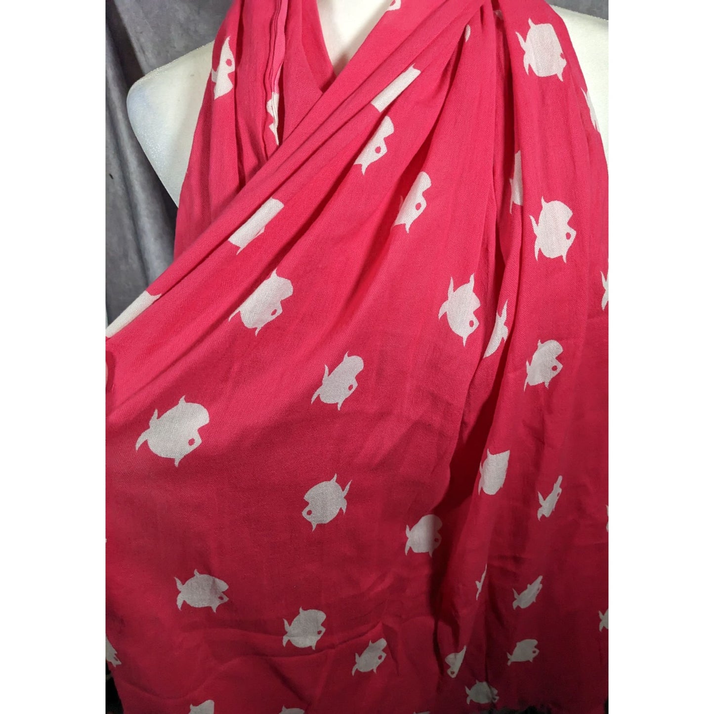 Banana Republic White And Pink Fish Scarf