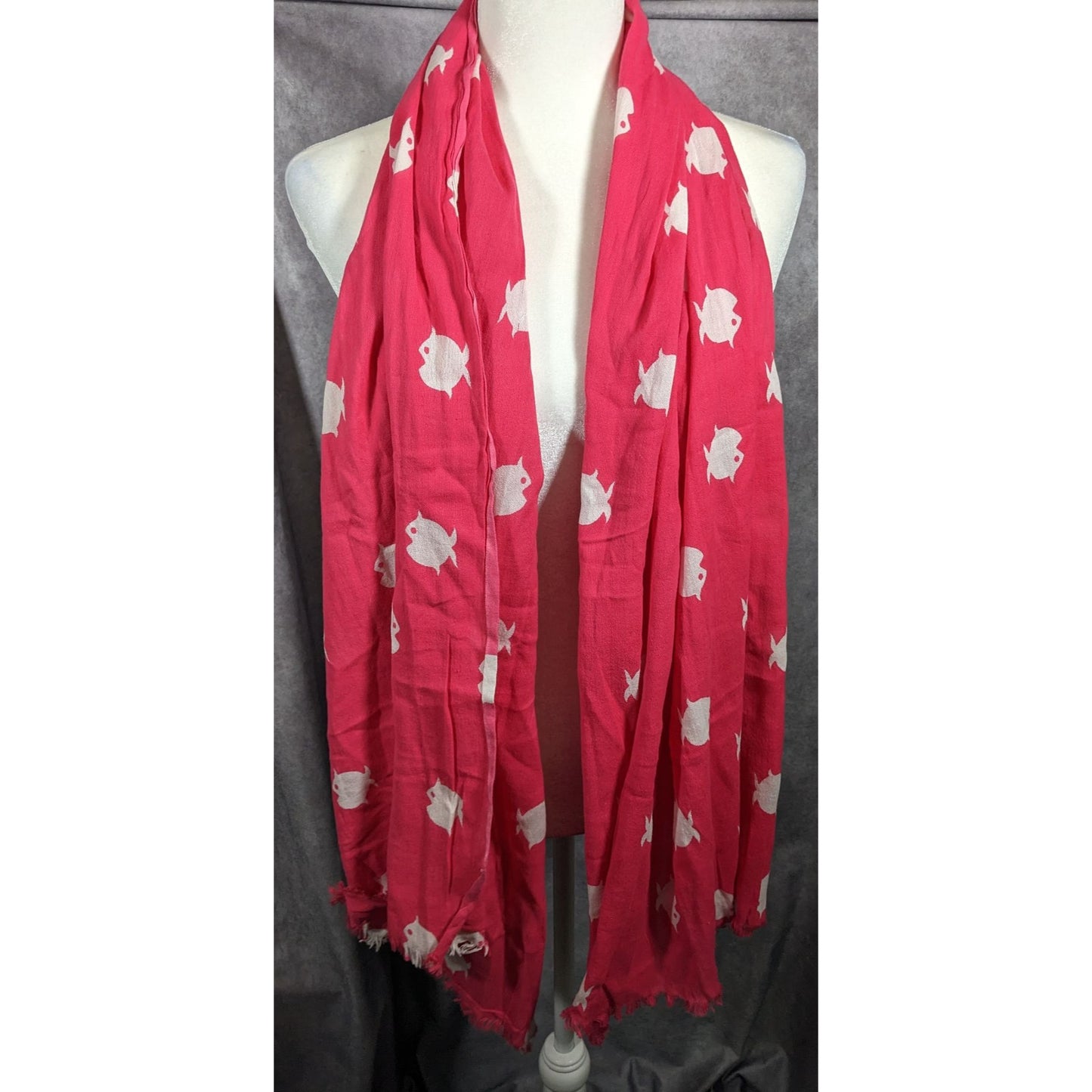 Banana Republic White And Pink Fish Scarf