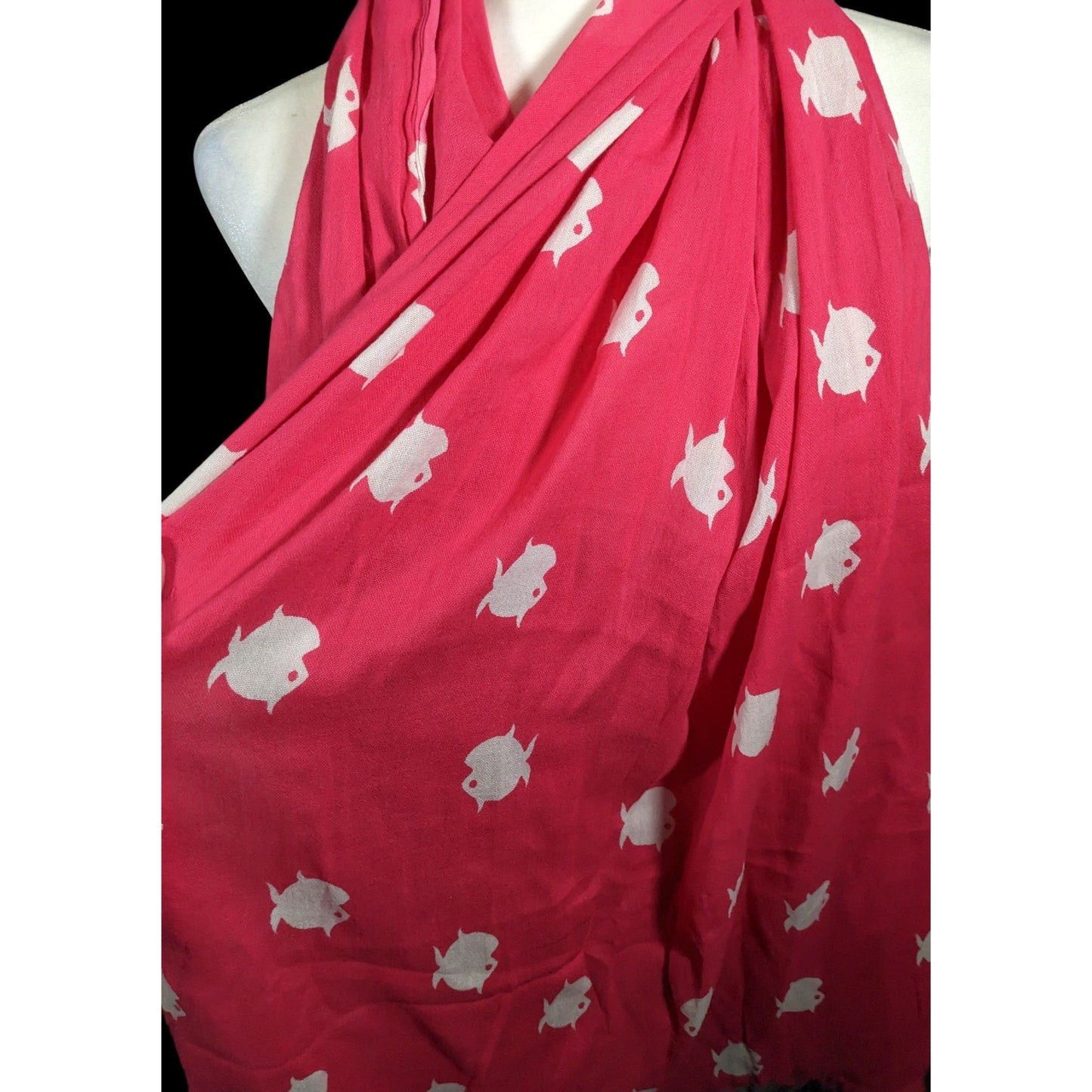 Banana Republic White And Pink Fish Scarf