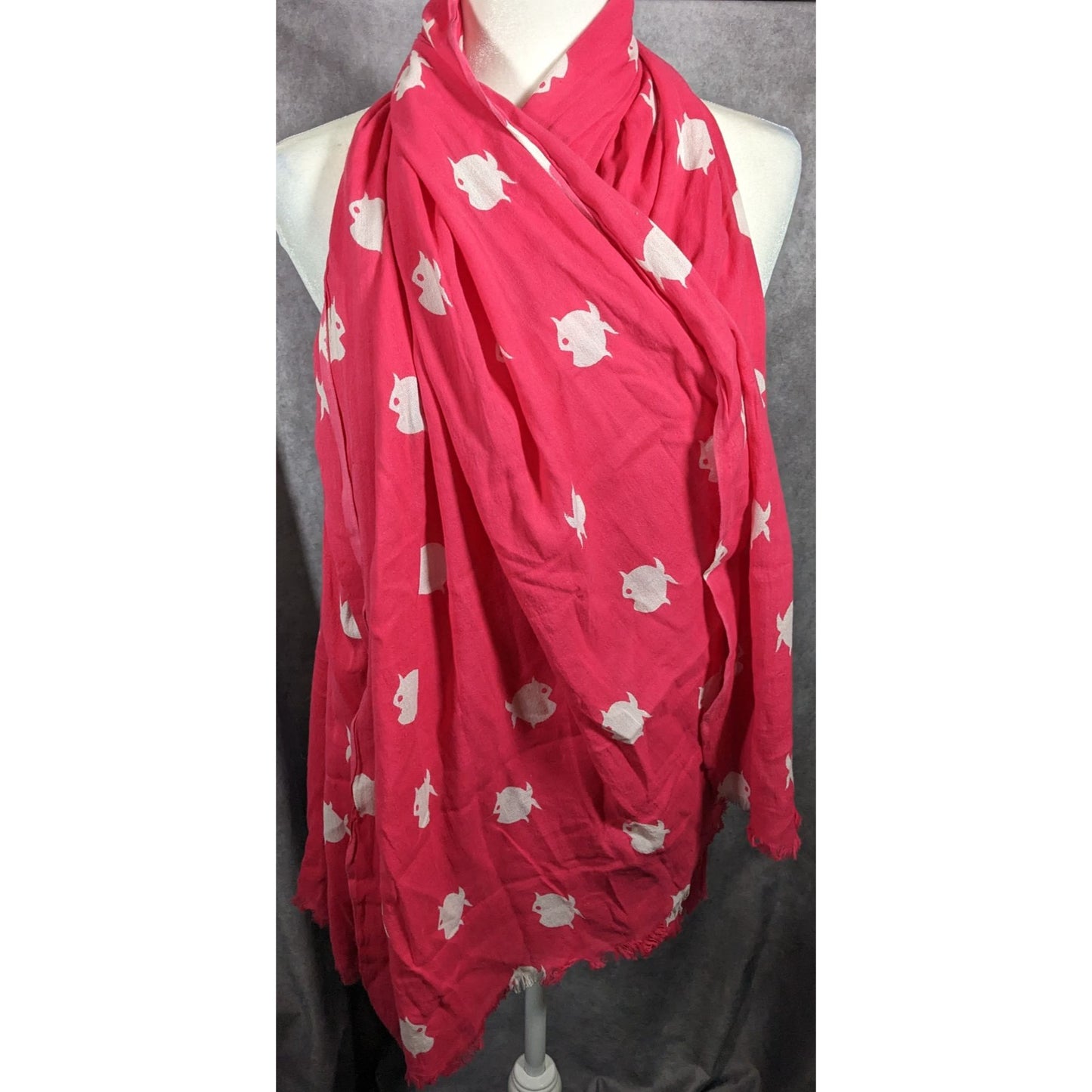 Banana Republic White And Pink Fish Scarf