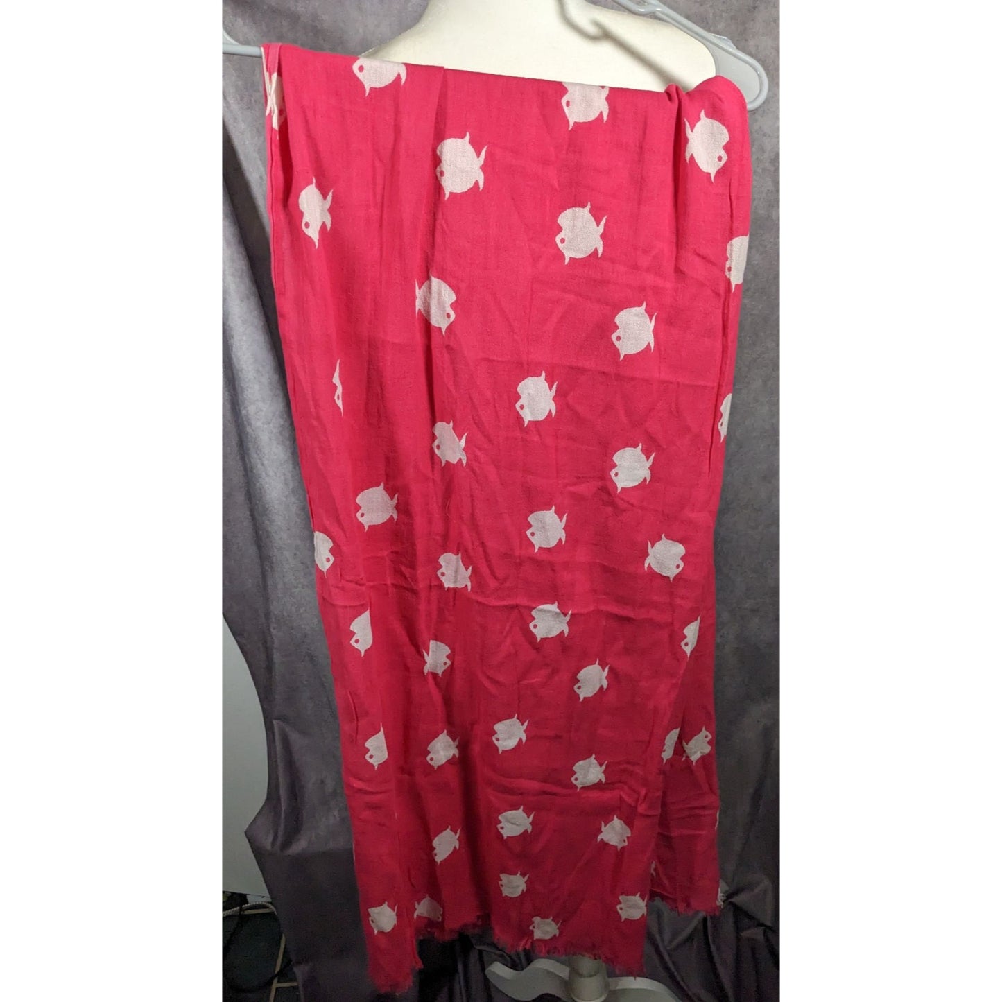 Banana Republic White And Pink Fish Scarf