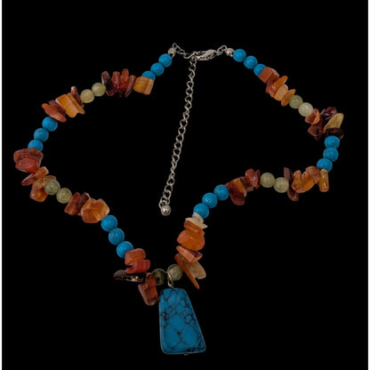 Faux Turquoise Heart Pendant Braided Cord Choker Silver Tone Western Boho Necklace