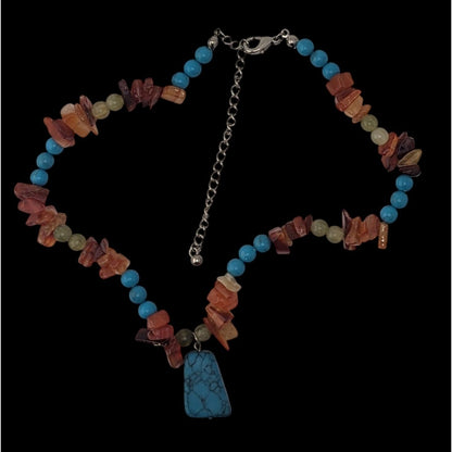 Faux Turquoise Heart Pendant Braided Cord Choker Silver Tone Western Boho Necklace