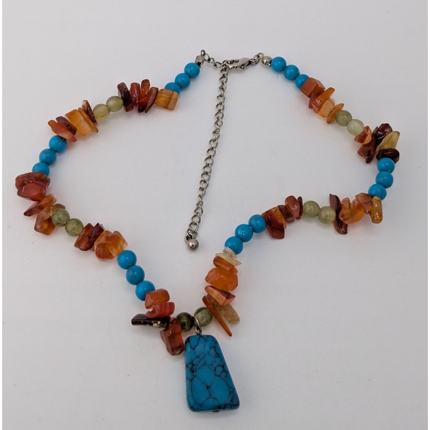Faux Turquoise Heart Pendant Braided Cord Choker Silver Tone Western Boho Necklace
