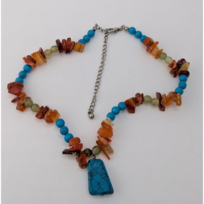 Faux Turquoise Heart Pendant Braided Cord Choker Silver Tone Western Boho Necklace