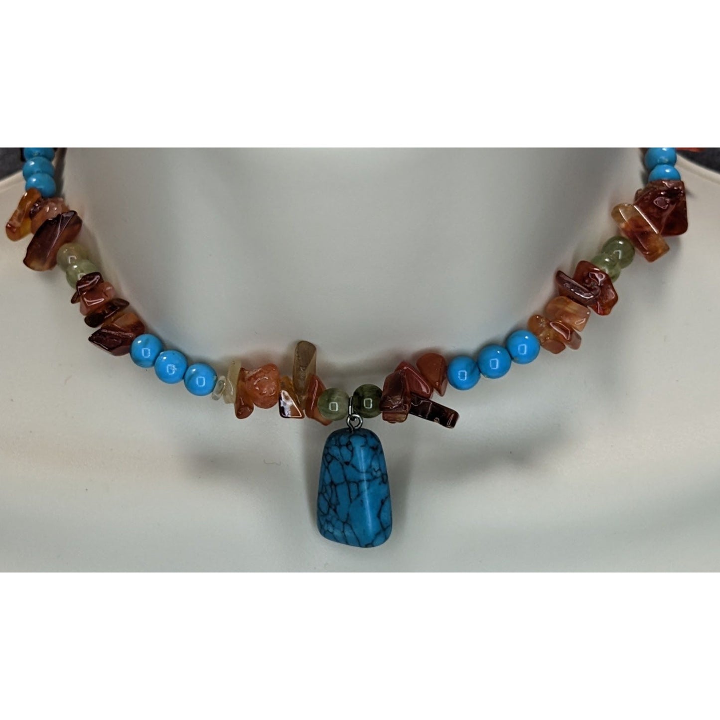 Faux Turquoise Heart Pendant Braided Cord Choker Silver Tone Western Boho Necklace