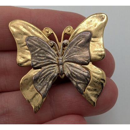 Vintage Premier Designs Butterfly Brooch Gold Silver Fairy Garden Nature Pin