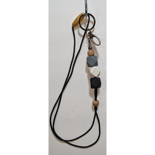 Silicone Bead Fidget Lanyard With Black Cord