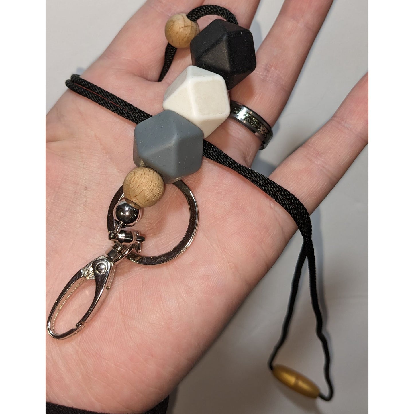 Silicone Bead Fidget Lanyard With Black Cord