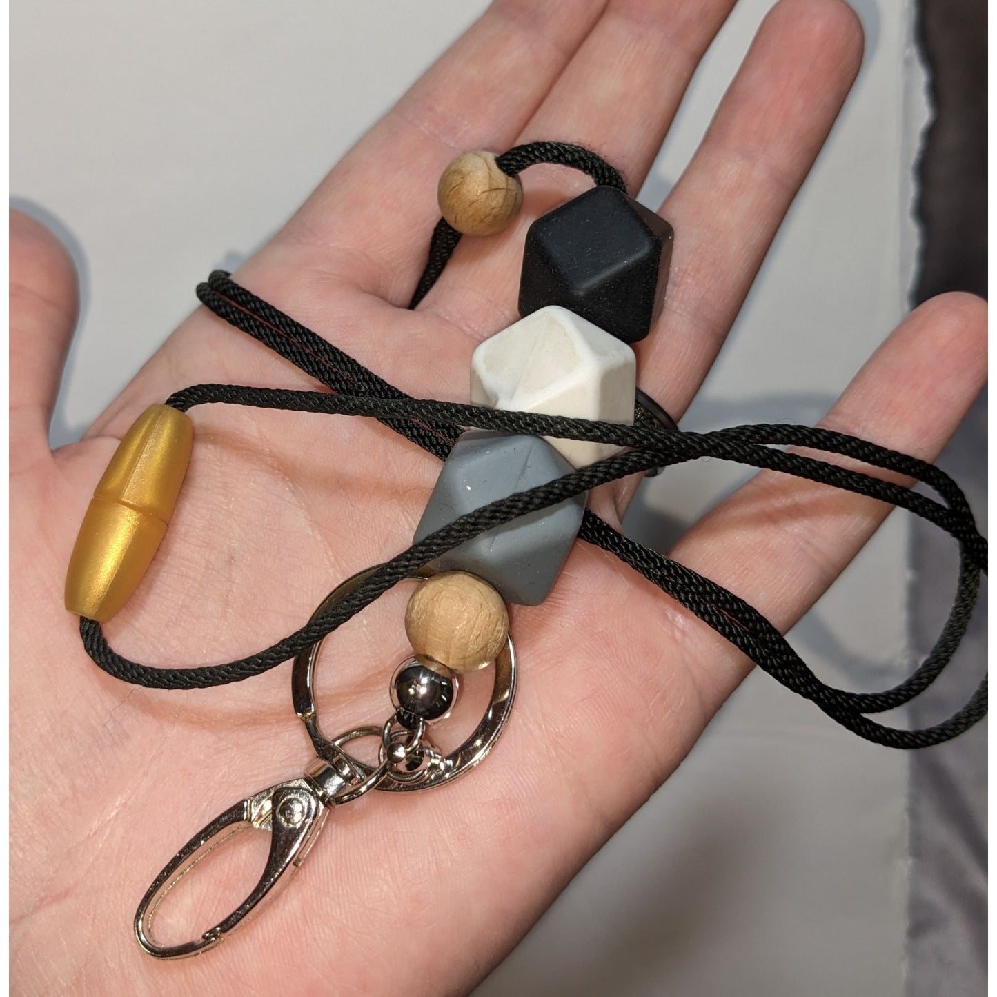 Silicone Bead Fidget Lanyard With Black Cord
