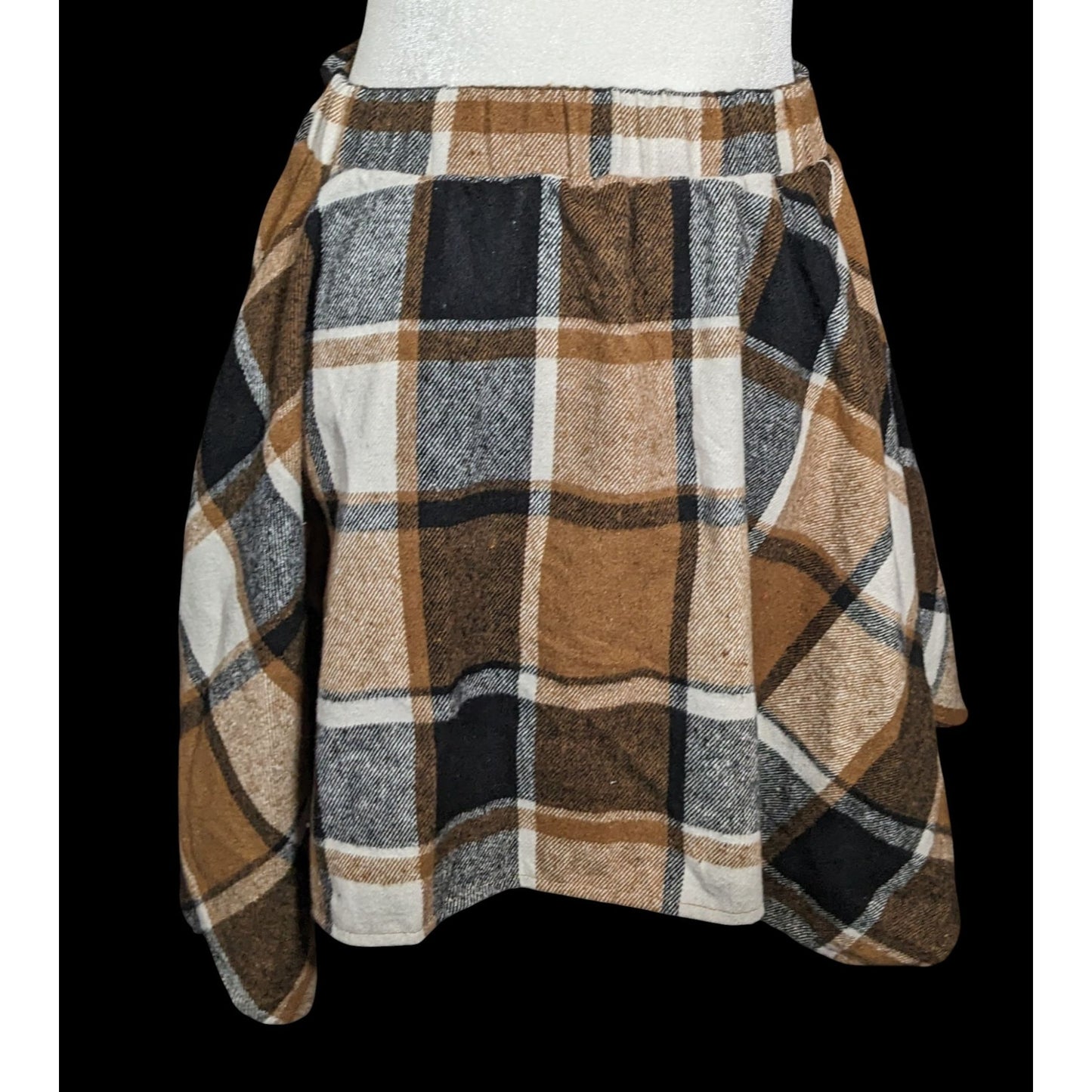 Shien 90s Style Grunge Brown Plaid Asymmetrical Skirt With Tie Accent