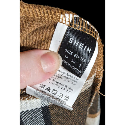 Shien 90s Style Grunge Brown Plaid Asymmetrical Skirt With Tie Accent