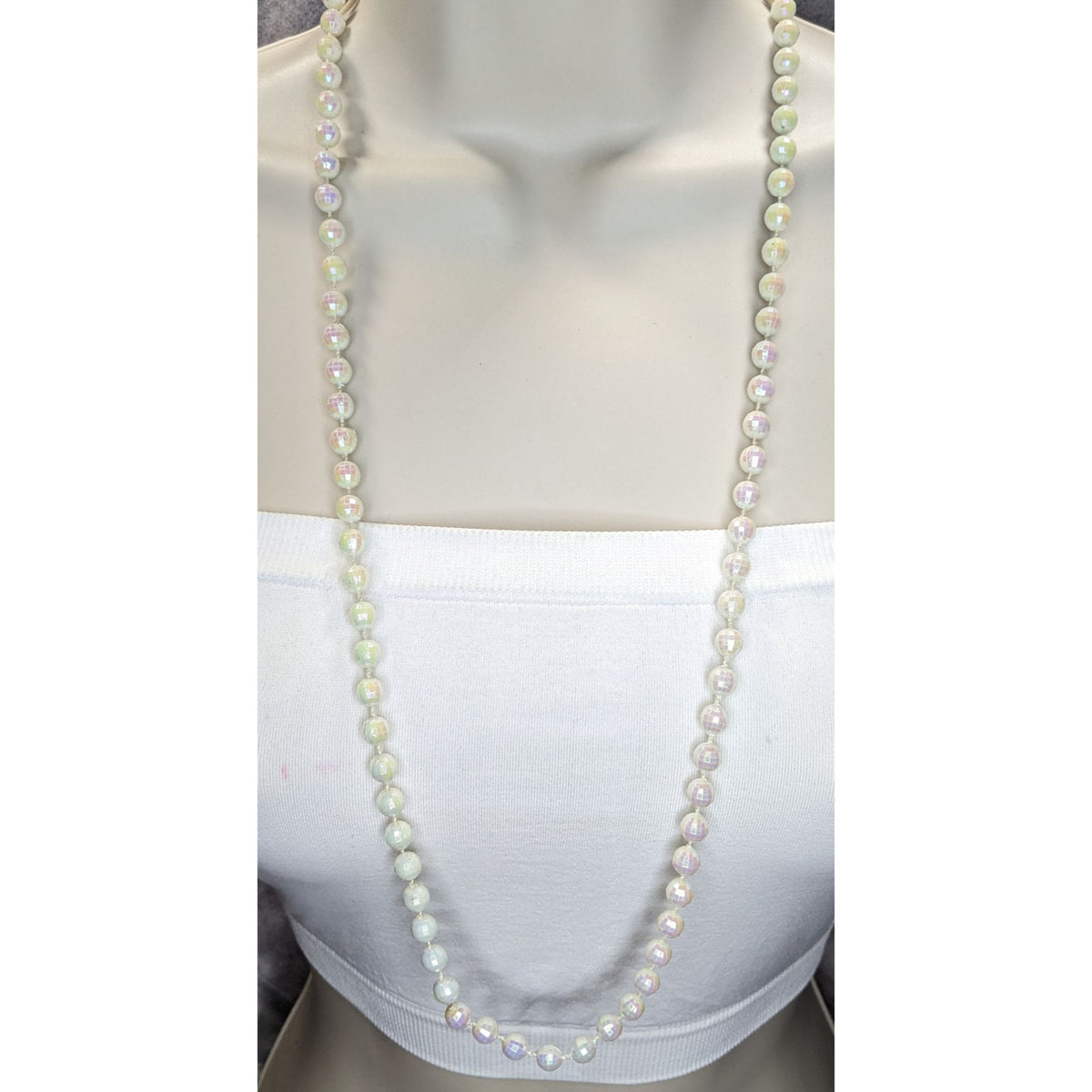 Y2K Coquette Fairycore Iridescent White Disco Ball Beaded Long Necklace