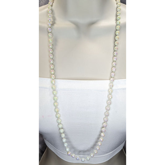 Y2K Coquette Fairycore Iridescent White Disco Ball Beaded Long Necklace