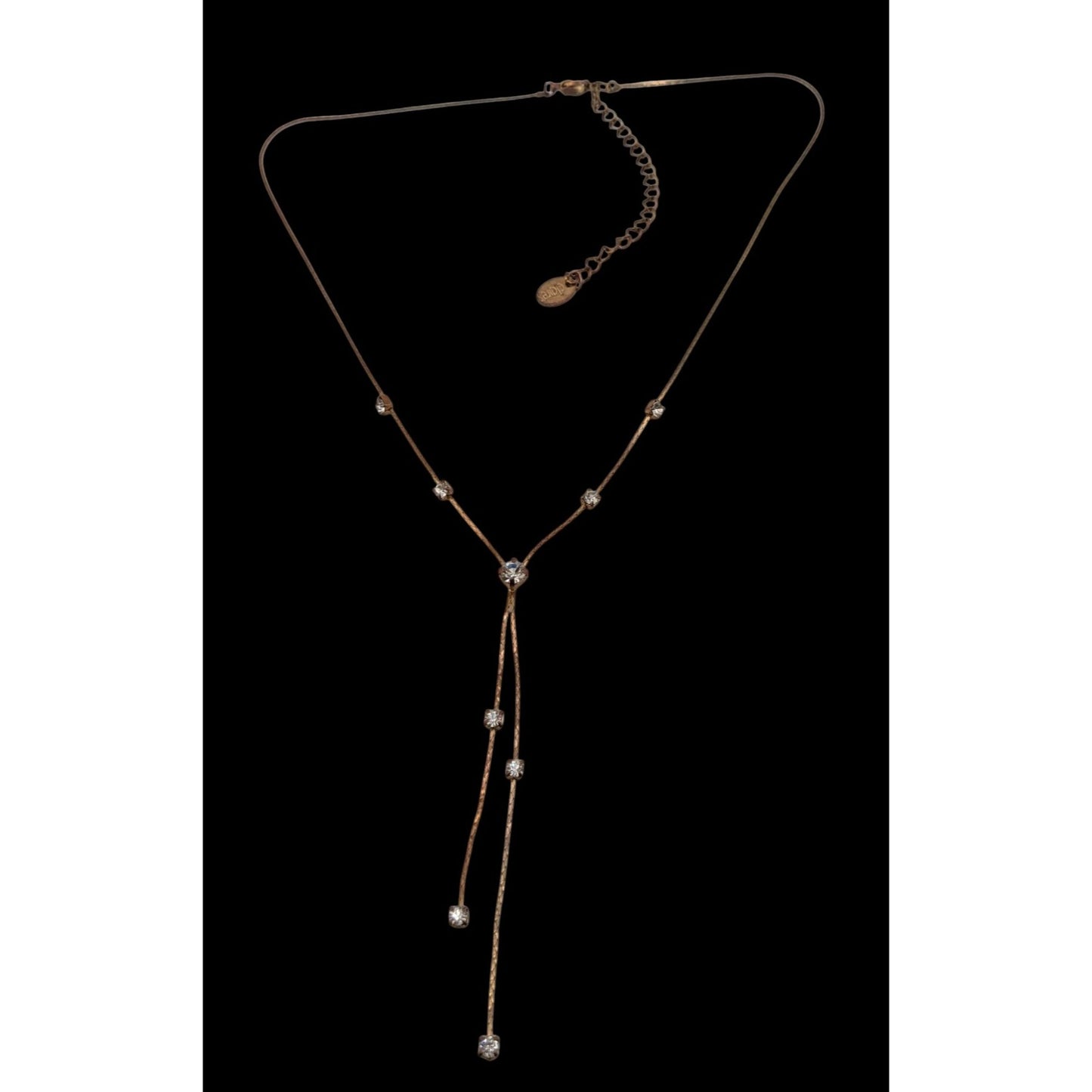 Vintage 90s Claires Gold-Tone Y Necklace With Clear Rhinestones