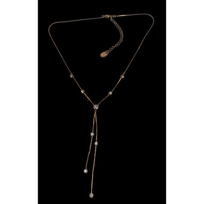 Vintage 90s Claires Gold-Tone Y Necklace With Clear Rhinestones