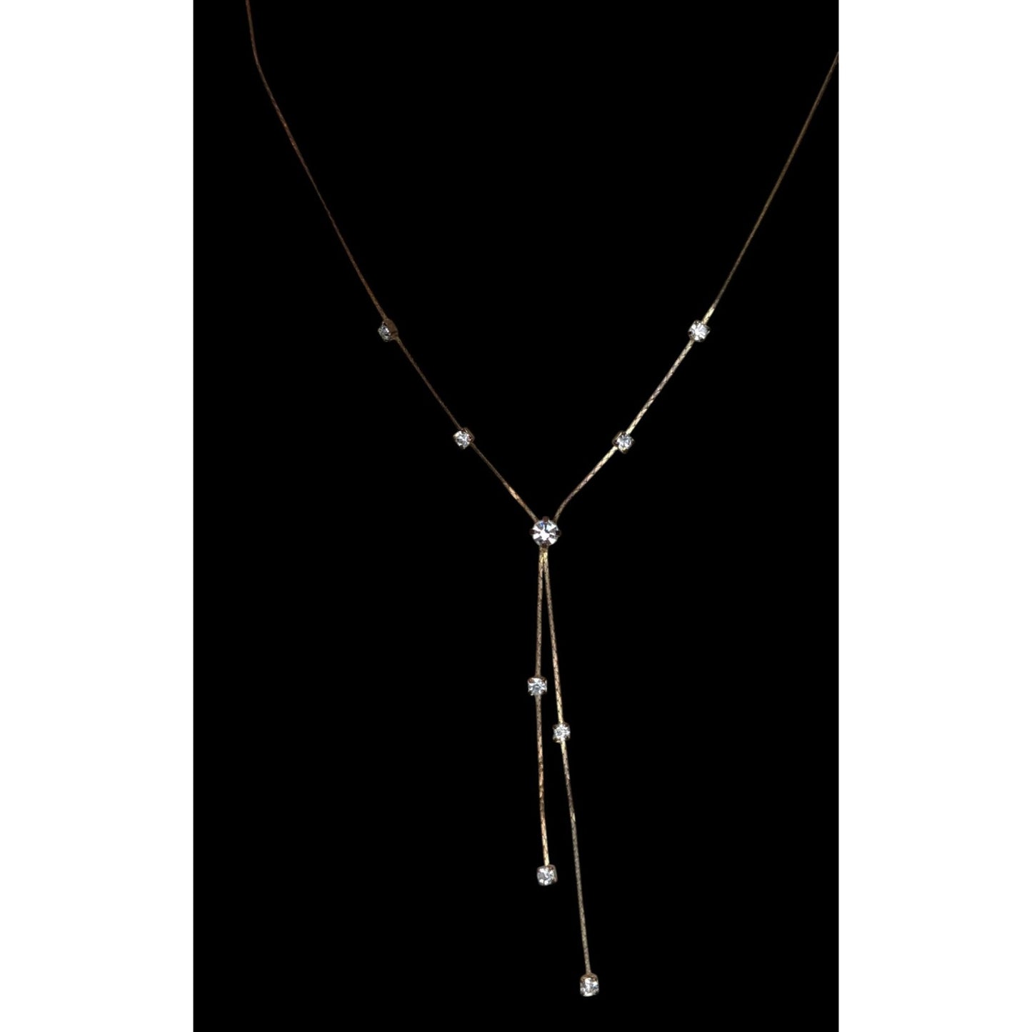 Vintage 90s Claires Gold-Tone Y Necklace With Clear Rhinestones