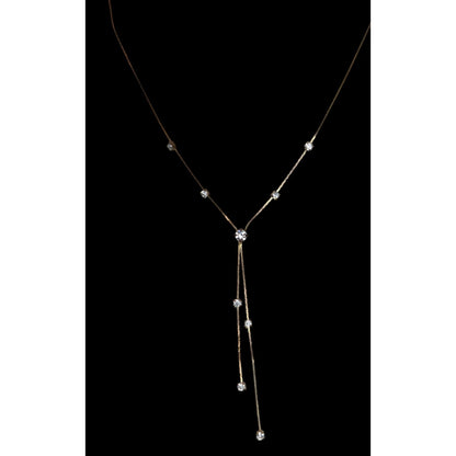 Vintage 90s Claires Gold-Tone Y Necklace With Clear Rhinestones