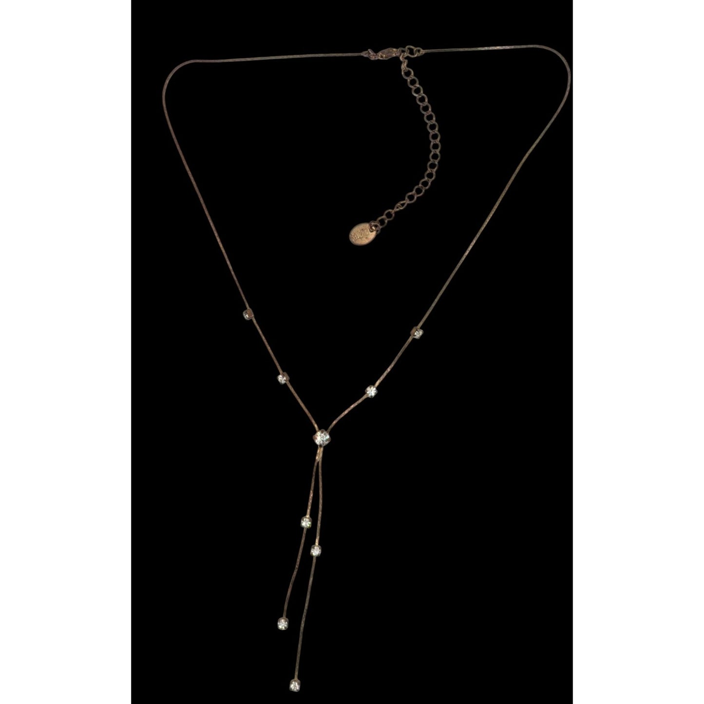 Vintage 90s Claires Gold-Tone Y Necklace With Clear Rhinestones