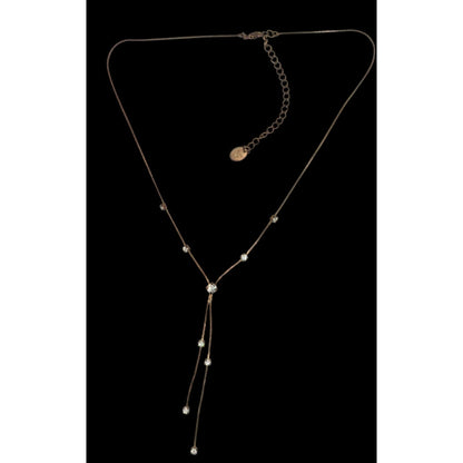 Vintage 90s Claires Gold-Tone Y Necklace With Clear Rhinestones