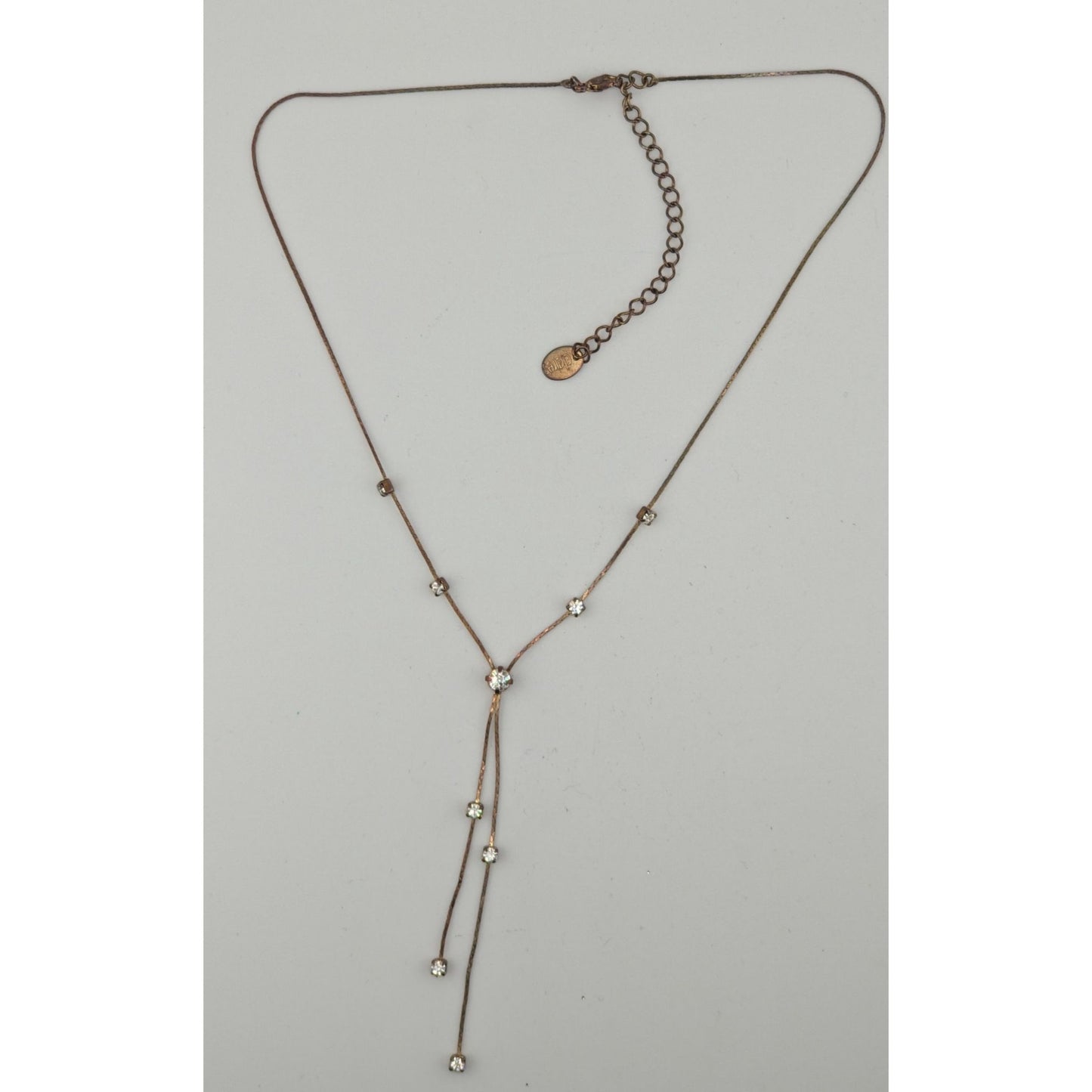 Vintage 90s Claires Gold-Tone Y Necklace With Clear Rhinestones