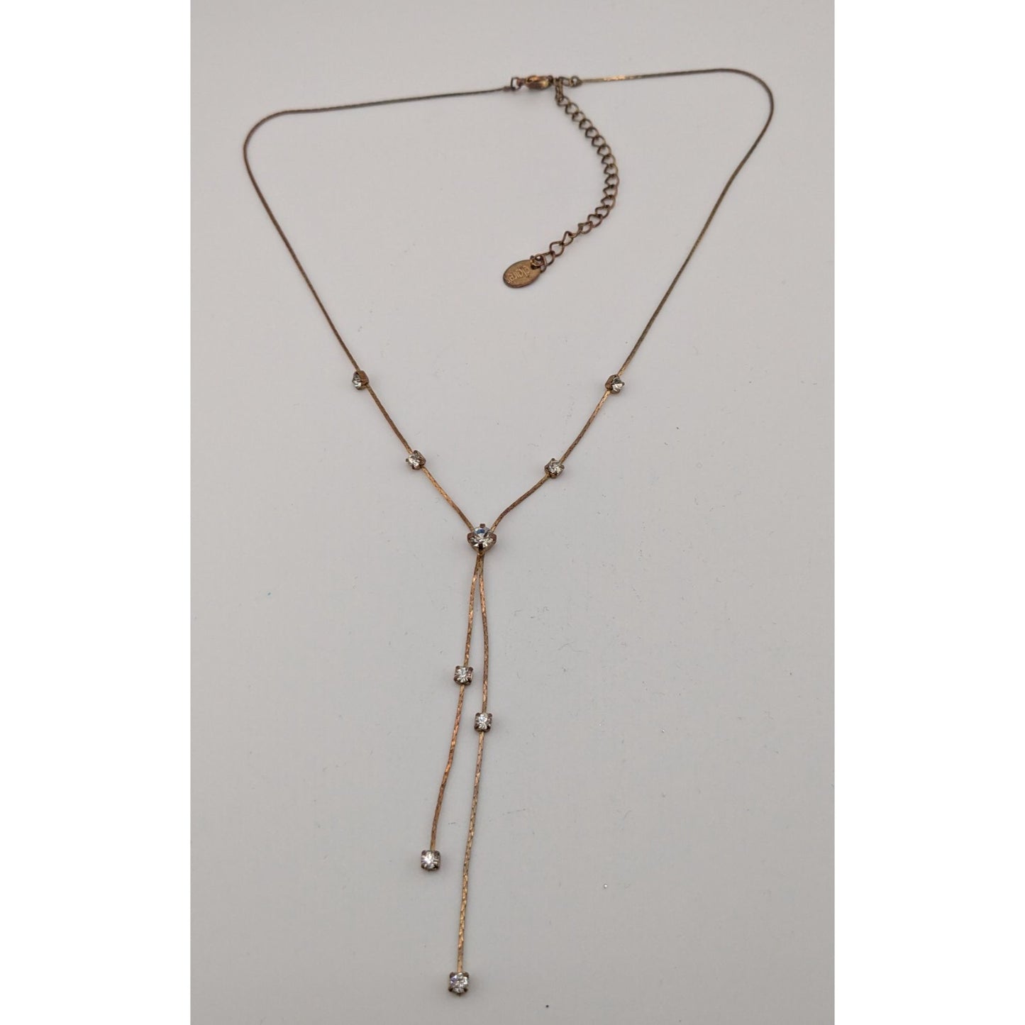 Vintage 90s Claires Gold-Tone Y Necklace With Clear Rhinestones