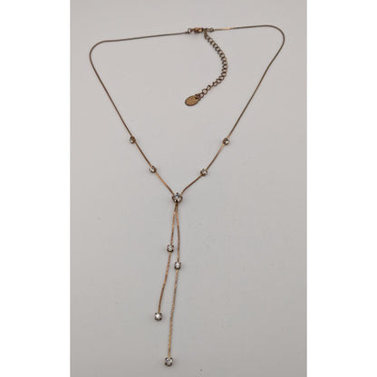 Vintage 90s Claires Gold-Tone Y Necklace With Clear Rhinestones