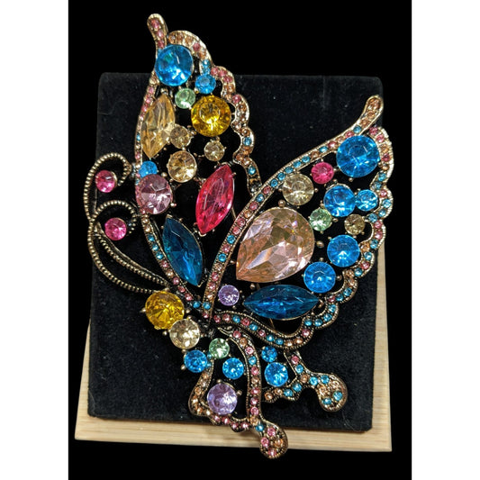 Fantasy Glam Large Rainbow Gemmed Butterfly Brooch