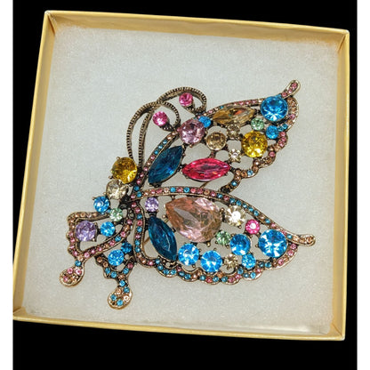 Fantasy Glam Large Rainbow Gemmed Butterfly Brooch