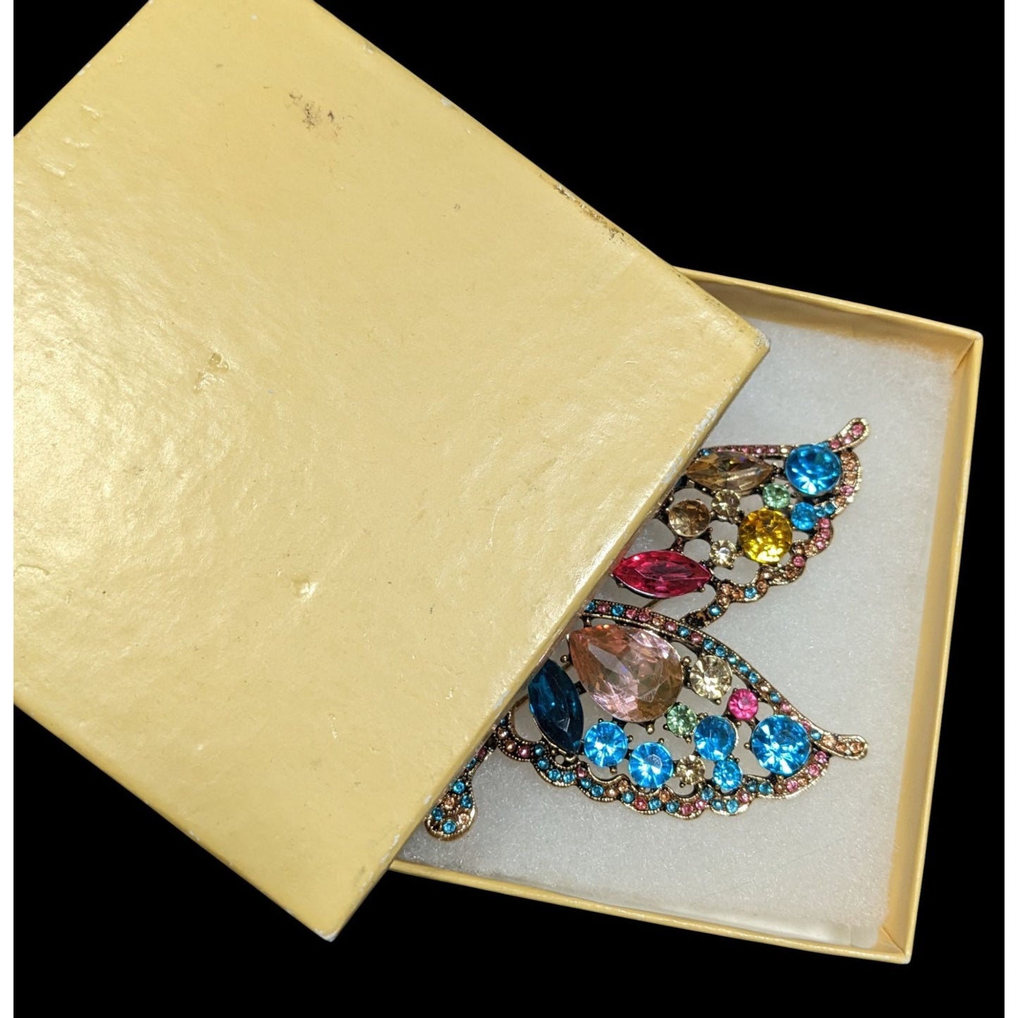 Fantasy Glam Large Rainbow Gemmed Butterfly Brooch