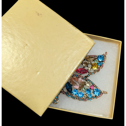 Fantasy Glam Large Rainbow Gemmed Butterfly Brooch